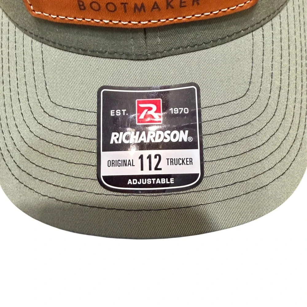 Lucchese Mens Trucker Hat Richardson 112 Leather Patch Sage Green Mesh Snapback
